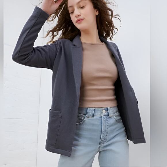 NWT UpWest Womens Fall Preppy Single Button Hemp Fleece Sweatshirt Blazer Size L - Picture 1 of 7